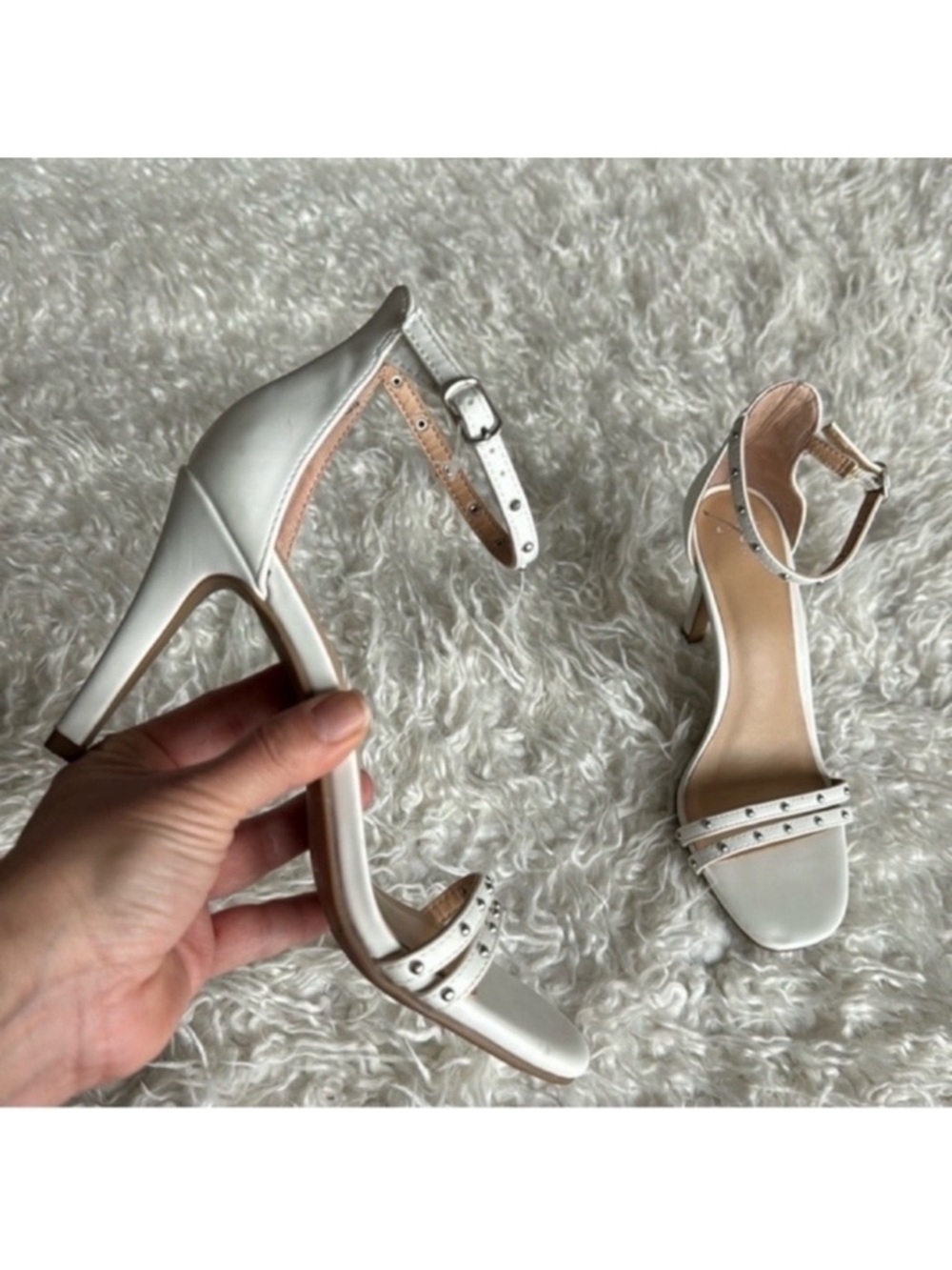 A New Day Target Strappy Heels/Sandals/Shoes Sz 6 White Silver Studs Square Toe